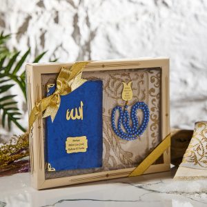 64 Syf Saks Mavi Kadife Yasin + Lüks Tesbih + Kutulu Seccade