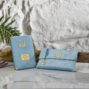 Kadife Kumaşlı Çantalı Yasin-i Şerif -Mavi