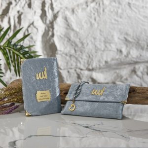 Kadife Kumaşlı Çantalı Yasin-i Şerif -Gri