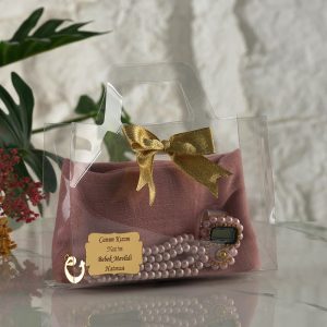 Hediyelik Yazma ve Zikirmatikli +Tesbihli +Kurdeleli Asetat Kutu -Pembe-Renk